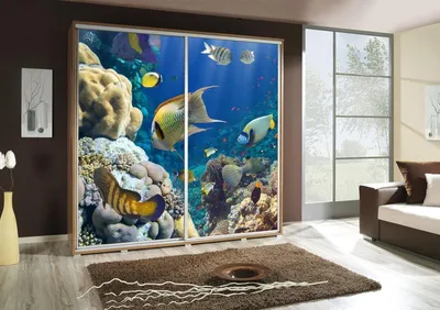 Produktbild von Kleiderschrank GILES Schwebetürenschrank mit Grafiken 205x215 cm