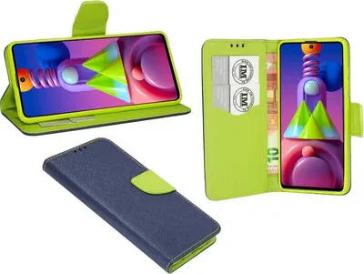 Produktbild von Buch Tasche "Fancy" für SAMSUNG GALAXY M51 (M515F) Handy Hülle Schutzhülle mit Standfunktion, Kartenfach Blau-Grün