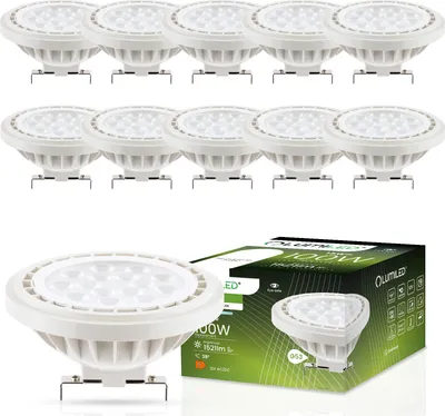 A set of LED light bulbs and their packaging.