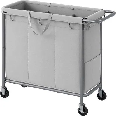 Image de Chariot en acier gris de 200 litres avec 3 compartiments et revêtement amovible