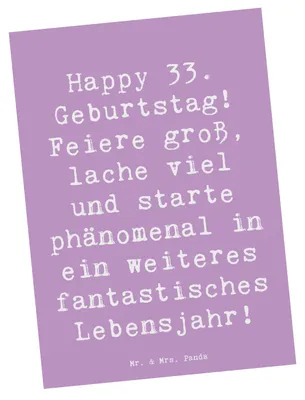 Produktbild von Mr. & Mrs. Panda Postkarte Spruch 33. Geburtstag - Lavendeltraum - Geschenk, Grußkarte, Happy Birthday, einzigartiges, Alter, unvergessliche Erinnerungen, Postkarten