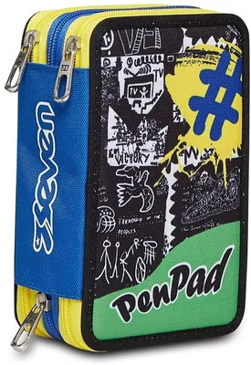 Immagine prodotto di Astuccio Seven, multicolore, astuccio per cancelleria, astuccio con penne, penne a sfera e altro, 3 scomparti, per ragazze e ragazzi, scuola - scuola elementare, XXL, giallo/blu