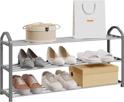 Produktbild von EUGAD Schuhregal mit 3 Ebenen leichte Schuhablage für 9-12 Paar Schuhe aus PP-Kunststoff Metall, Grau