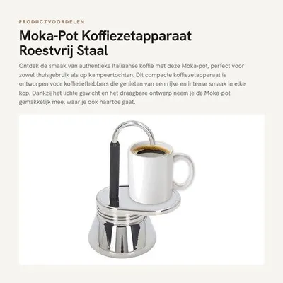 Obrázek produktu pro Kávovar Moka Pot – Nerezová ocel – Přenosný a lehký – Italský kávovar – Pro 1 šálek – Ruční kávovar…