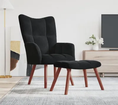 Produktbild von vidaXL Relaxsessel mit Hocker Schwarz Samt