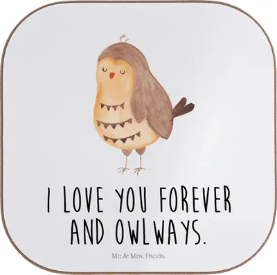 Produktbild von Mr. & Mrs. Panda unterleger Eule Zufrieden - Weiß - Geschenk, Liebesspruch, Owl, Coaster, Untersetzer für Gläser, bieruntersetzer, Hochzeitstag, Liebe Spruch, Romantisch