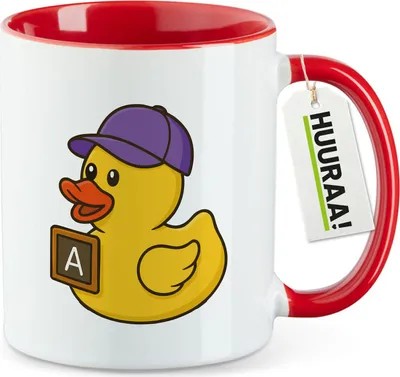 Produktbild von Huuraa Kaffeetasse Quietscheente Erziehung Comic Gummiente 330ml Rot Keramik Kaffeebecher Geschenkidee
