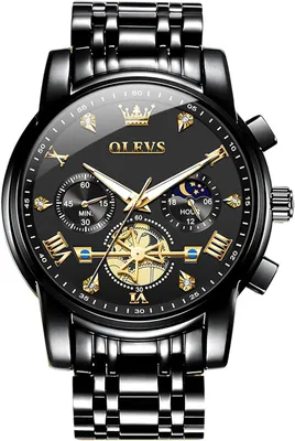 Produktbild von Analoge Herren Metallarmband Quarz Edelstahl mit Mondphase Leuchtender Chronograph Wasserdicht