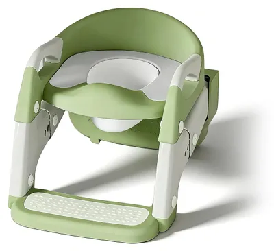 Immagine prodotto di Riduttore per WC per bambini - 2-in-1: sedile per l'addestramento al vasino - Altezza regolabile - Gradini antiscivolo - Pieghevole - Adatto a bambini dai 4 ai 6 anni - Verde