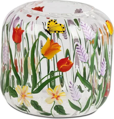 Produktbild von Glasvase, Windlicht Wiesenblumen rund H. 15cm transparent bunt Formano F26