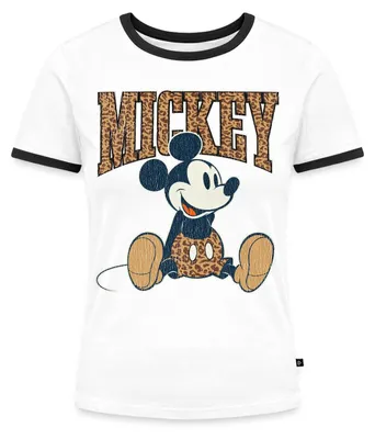Produktbild von Mickey & Minnie Mickey Mouse Leo Look Frauen Kontrast T-Shirt, M, Weiß/Schwarz