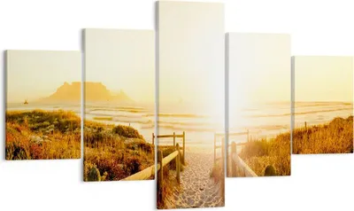 Produktbild von Bild auf Leinwand - Leinwandbild - Sonnenaufgang Welle Insel Meer - 125x70cm - Wand Bild - Wanddeko - Leinwanddruck - Bilder - Kunstdruck - Wanddekoration - Leinwand bilder - Wandkunst - EA125x70-3164