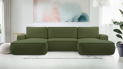 Produktbild von AX LIVING Ablia Sofa U-Form mit Schlaffunktion Dunkelgrün 364 cm
