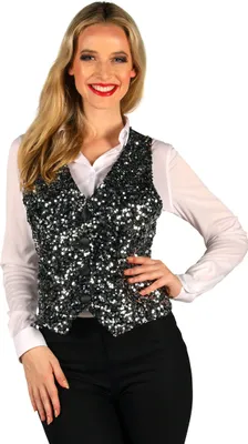 Produktbild von Weste West End Pailletten silber schwarz Damen, Groesse:L