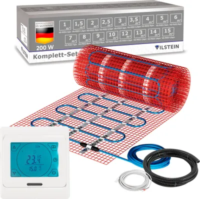 Produktbild von VILSTEIN Elektrische Fußbodenheizung 200W - Komplett-Set - Für nahezu alle Bodenbeläge | 6m² - 12m