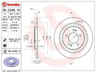 Immagine prodotto di 2x Disco freno BREMBO 08.C248.11 per HYUNDAI i40 CW (VF) i40 (VF) 25mm 300mm