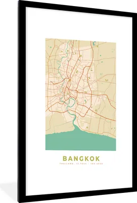 Produktbild von MuchoWow® Gerahmtes Poster Bangkok - Karte - Vintage - Stadtplan 60x90 cm - Poster mit Schwarzem Bilderrahmen Wandposter Rahmen Foto Bilder - Dekoration - Wandposter Wohnzimmer - Hochwertig