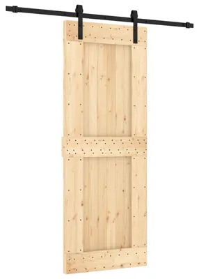 Zdjęcie produktu dla Drzwi przesuwne vidaXL w kolorze naturalnym i czarnym, 80 x 210 cm, z litego drewna sosnowego