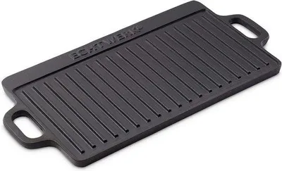 Immagine prodotto di Piastra in ghisa piccola 45,5 x 23 x 1,5 cm con 2 manici e rivestimento smaltato, per stufe a legna, barbecue, fuochi da campeggio, forno o piano cottura