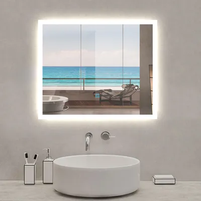 Image de Miroir lumineux à LED, 70x50cm, dimmable, avec mémoire et anti-buée, IP44, horizontal/vertical, blanc froid
