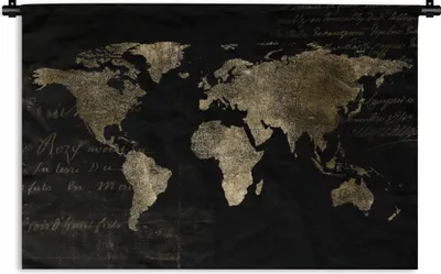 Produktbild von MuchoWow® Wandteppich Wandbehang Weltkarte - Gold - Vintage 90x60 cm Tapisserie Dekoration Wandtuch - Wandskulpturen - Bildteppich
