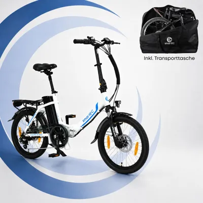 Produktbild von 20 Zoll E-Faltrad Camp-20D Pedelec Weiß mit Transporttasche smartEC