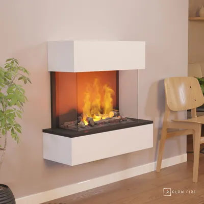 Produktbild von GLOW FIRE Elektrokamin 'Hölderlin Sims'| Wasserdampf Kamin mit OMC 600 inkl. Holz in weiß als Wandkamin| HxBxT: 88x80x30 cm