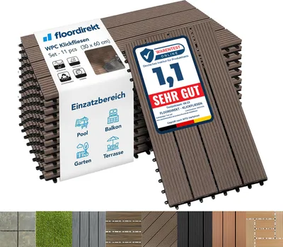 Produktbild von WPC Klickfliesen Terrassenfliesen Royal Dunkelbraun 60x30 cm 11 Stück (2 m²)