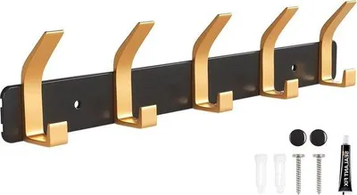 Produktbild von Famanu Wandgarderobe mit 5 Haken - Schwarz und Gold