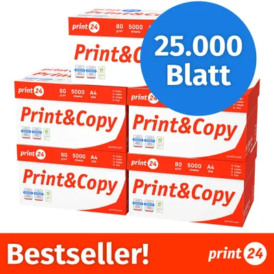 Immagine prodotto di print24 Carta per stampanti Carta per copie 25000 fogli 50 x 500 A4 80g Premium Bianco PEFC