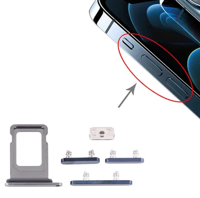 Productafbeelding van Sim-kaart houder en aan/uit- en volumeknop voor de Apple iPhone 12 Pro Max, blauw, nieuw
