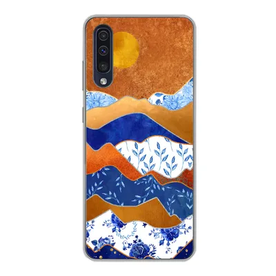 Produktbild von MuchoWow® Handyhülle Schutzhülle Hülle für Samsung Galaxy A30s Delfter Blau - Gold - Blumen Silikon Softcase Handy Hülle - Karteninhaber