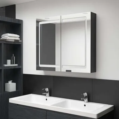 Obrázok produktu pre Maison Exclusive – LED zrkadlová skrinka do kúpeľne, lesklá čierna, 80 x 12 x 68 cm