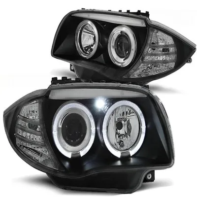 Productafbeelding van Koplampen met "Angel Eyes" design, geschikt voor BMW 1-serie (E81, E82, E87, E88), bouwjaar 2004-2011, kleur zwart