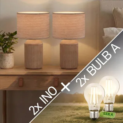 Immagine prodotto di Briloner Ino, lampada da tavolo, paralume in tessuto, interruttore a cavo, base in Vetroceramica, marrone, Ø22 x 37,5 cm