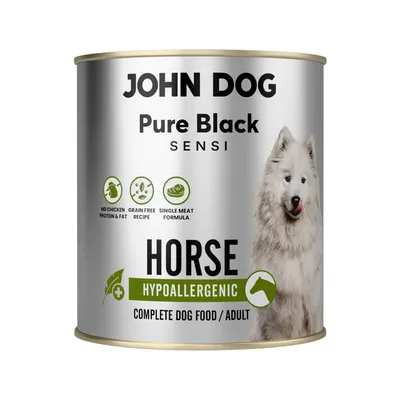 Produktbild von John Dog Hundenassfutter Pure Black Hypoallergenic Pferdefleisch - Getreidefreies Monoprotein Nassfutter für empfindliche Hunde 800g
