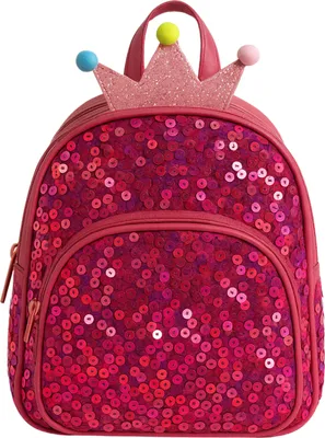 Produktbild von Kinderrucksack Glitzer Pailletten Mädchen, Prinzessinenrucksack Kinder klein, 24x22x8cm, 4L, Glitzerschleife Magenta