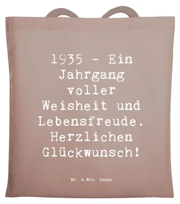 Produktbild von Mr. & Mrs. Panda Einkaufstasche Spruch 1935 Geburtstag - Braun Pastell - Geschenk, Schultasche, Geburtstagsgeschenk, Alter, Ehrentag, Lebensweisheit, Geburtstagsjahr