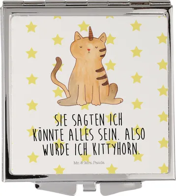 Produktbild von Mr. & Mrs. Panda Handspiegel Einhorn Katze - Weiß - Geschenk, Glitzer, Quadratischer Spiegel, Mieze, Mini, Klappspiegel, Regenbogen, Unicorn, Schminkspiegel, Kleiner