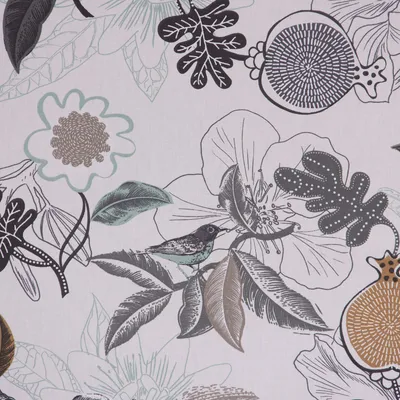 Produktbild von Dekostoff Meterware Baumwolle DIVALI Blumen weiß grau mint braun 1,5m