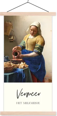 Produktbild von MuchoWow® Textilposter Kunst - Milchmädchen - Vermeer 60x120 cm mit holzfarbenen Rahmen - Holz