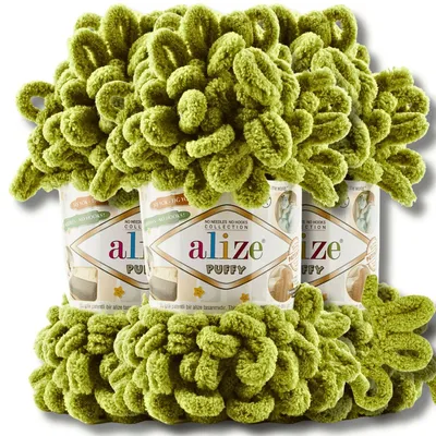 Obrázek produktu pro Alize, příze Puffy, 3 x 100g, jednobarevná, vhodná pro háčkování a pletení (pistáciová zelená - 11)