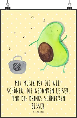 Produktbild von Mr. & Mrs. Panda Bild Avocado Tanzen DIN A1 - Gelb Pastell - Geschenk, Gute Laune, Plakat, Party, wanddeko, drucke, Deko, Musik, Singen, Urlaub, Wandbild