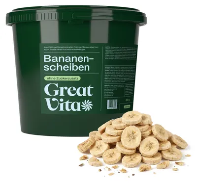 Produktbild von GreatVita getrocknete Bananen 800g | gefriergetrocknete Bananenscheiben, ohne Zuckerzusatz