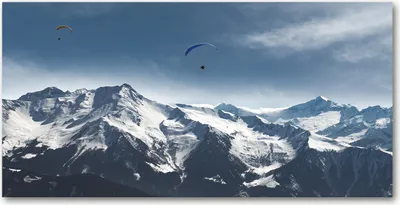 Produktbild von Tulup® Glas-Bild - 100x50 -Wandkunst - Wandbild hinter gehärtetem Sicherheitsglas  - Landschaften - Gleitschirme Alpen - Grau