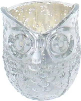 Produktbild von Teelichtglas Eule - silber - ca. 7,5 x 9 cm