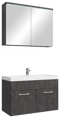 Immagine prodotto di Set di mobili da bagno Badplaats Paso 02 80 x 40 cm – Grigio scuro – Mobile sottolavabo con lavabo e armadio a specchio