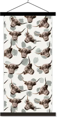 Produktbild von MuchoWow® Textilposter Kuh - Schottisches Hochlandrind - Tiere 60x120 cm mit schwarzem Rahmen - Magnete