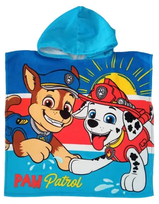 Produktbild von Paw Patrol Badeponcho für Jungen - Chase & Marshall Handtuch Kinder Badetuch mit Kapuze 50 x 100 cm Blau