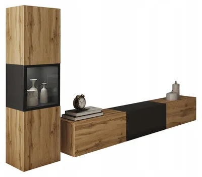 Obrázek produktu pro Obývací stěna Berlin I černý mat / dub Wotan - moderní TV skříňka do obývacího pokoje